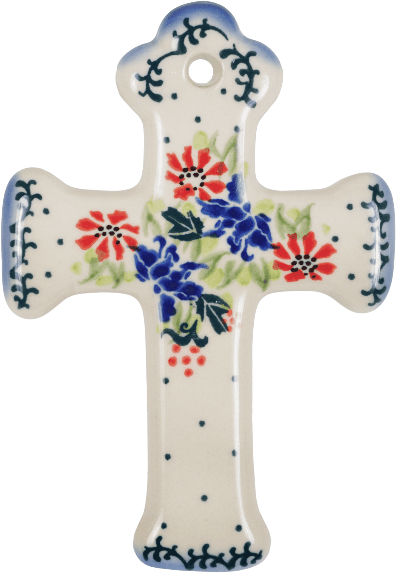 Ceramic Floral Cross Decoration PNG Image