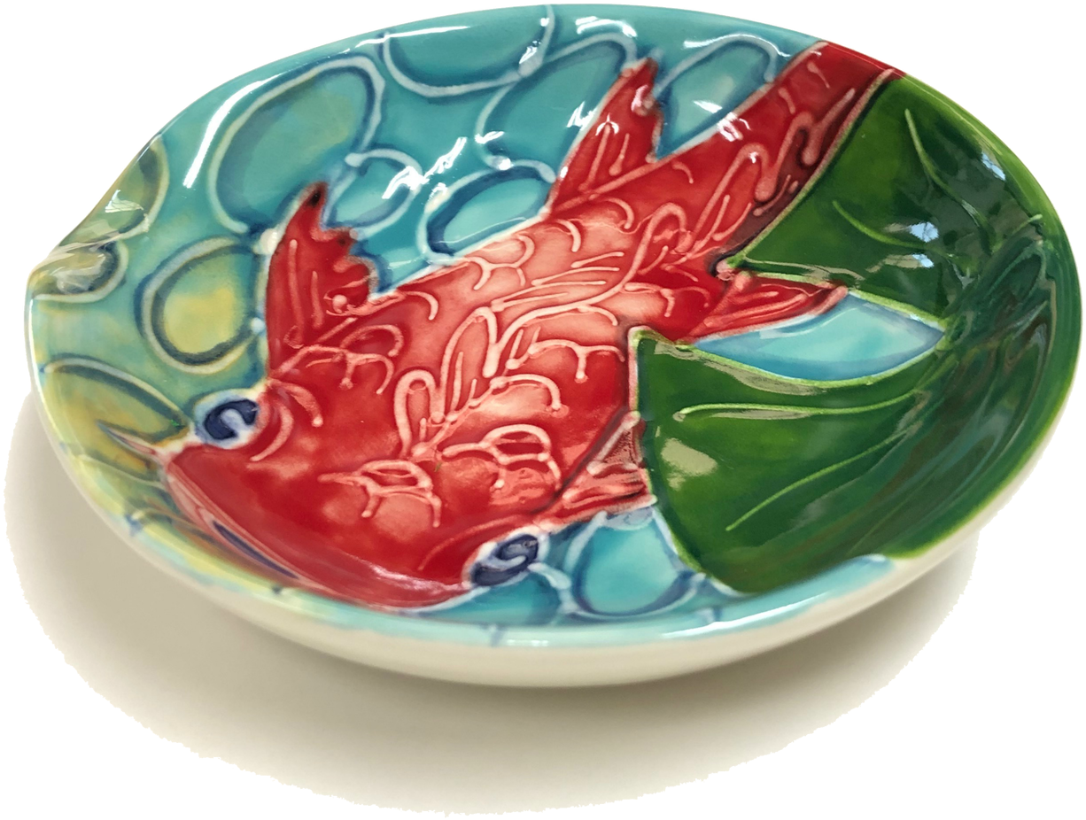 Ceramic Koi Fish Bowl Art PNG Image