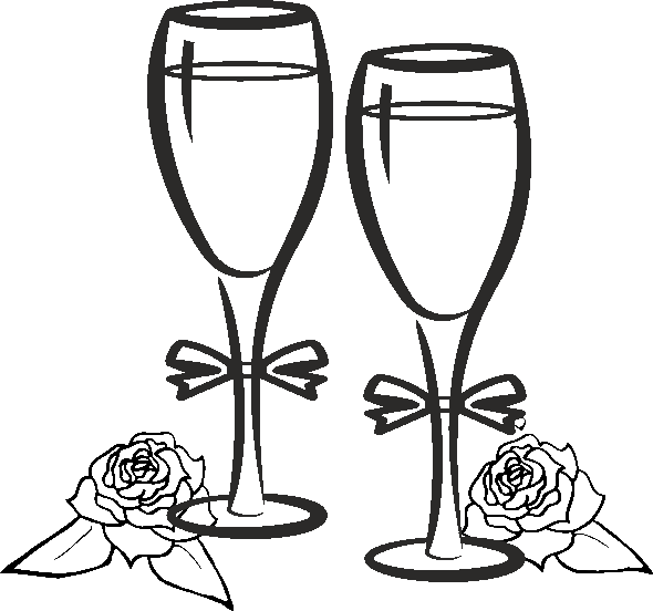 Champagne Fluteswith Roses Line Art PNG Image