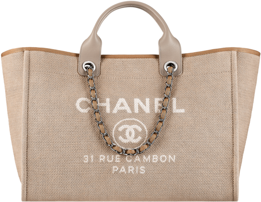 Chanel Beige Tote Bagwith Chain Handle PNG Image