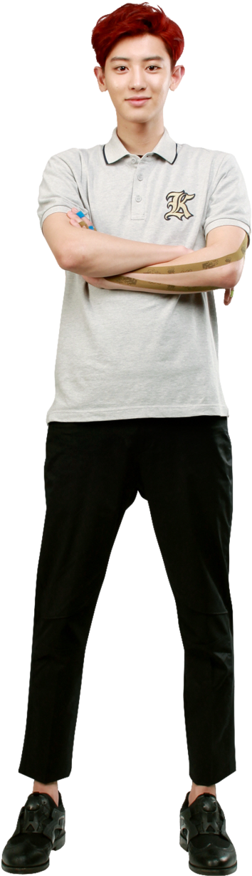 Chanyeol Casual Poloand Black Pants PNG Image