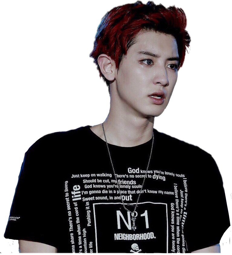 Chanyeol Red Hair Black Shirt PNG Image