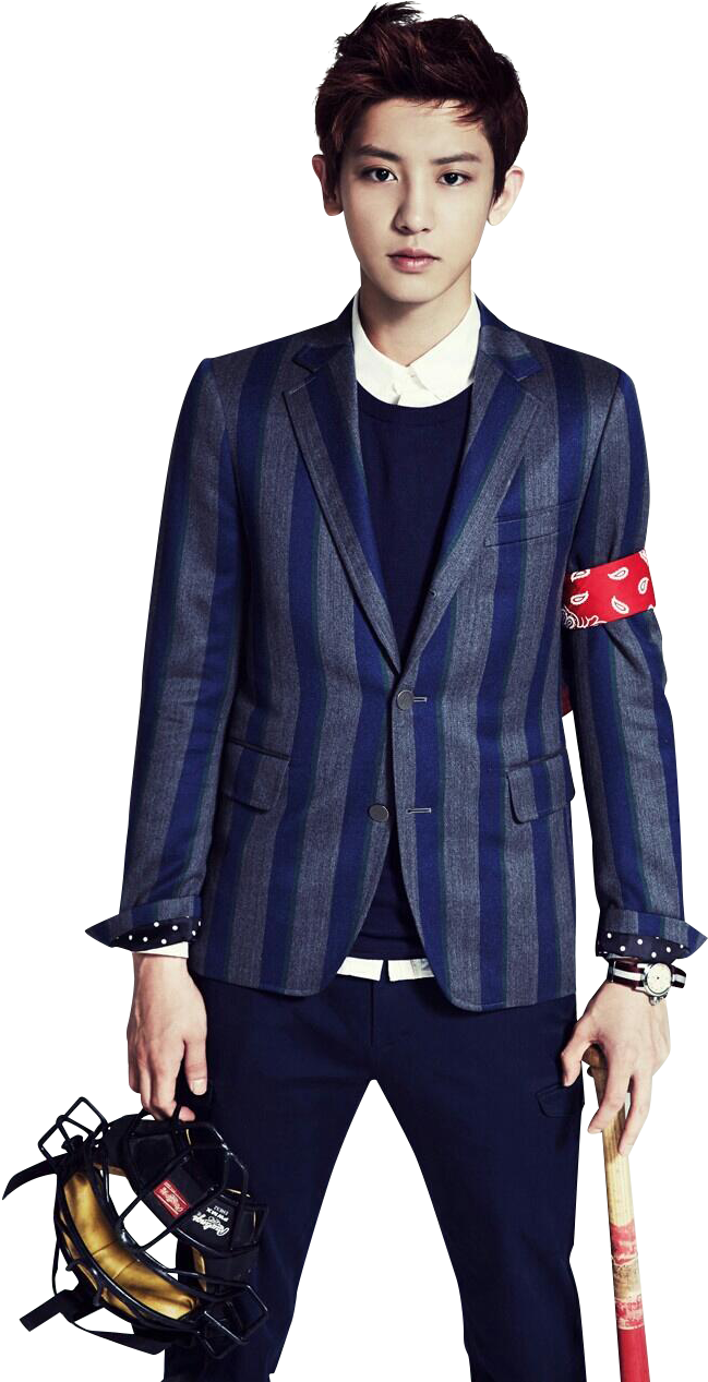 Chanyeolin Striped Suit PNG Image