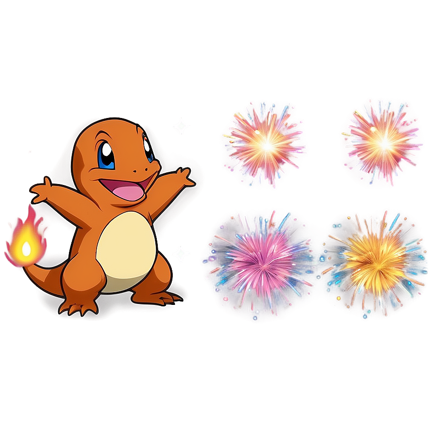 Charmander With Fireworks Png 3 PNG Image