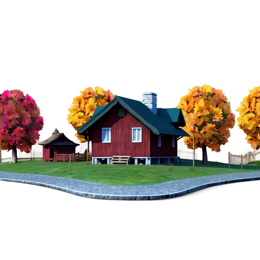 Charming Autumn Village Png Ctk PNG Image