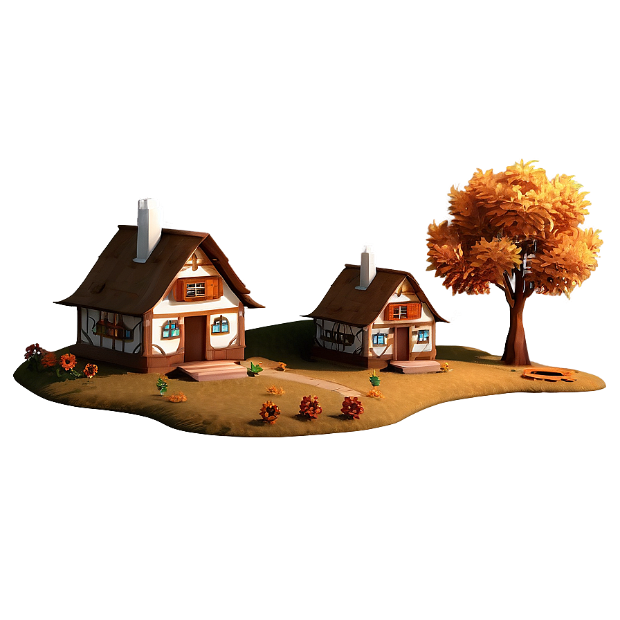 Charming Autumn Village Png Cua25 PNG Image