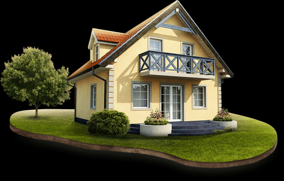 Charming Suburban House PNG Image