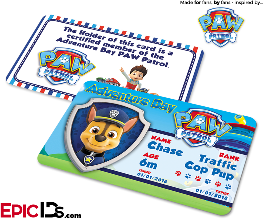 Chase Paw Patrol I D Cards PNG Image