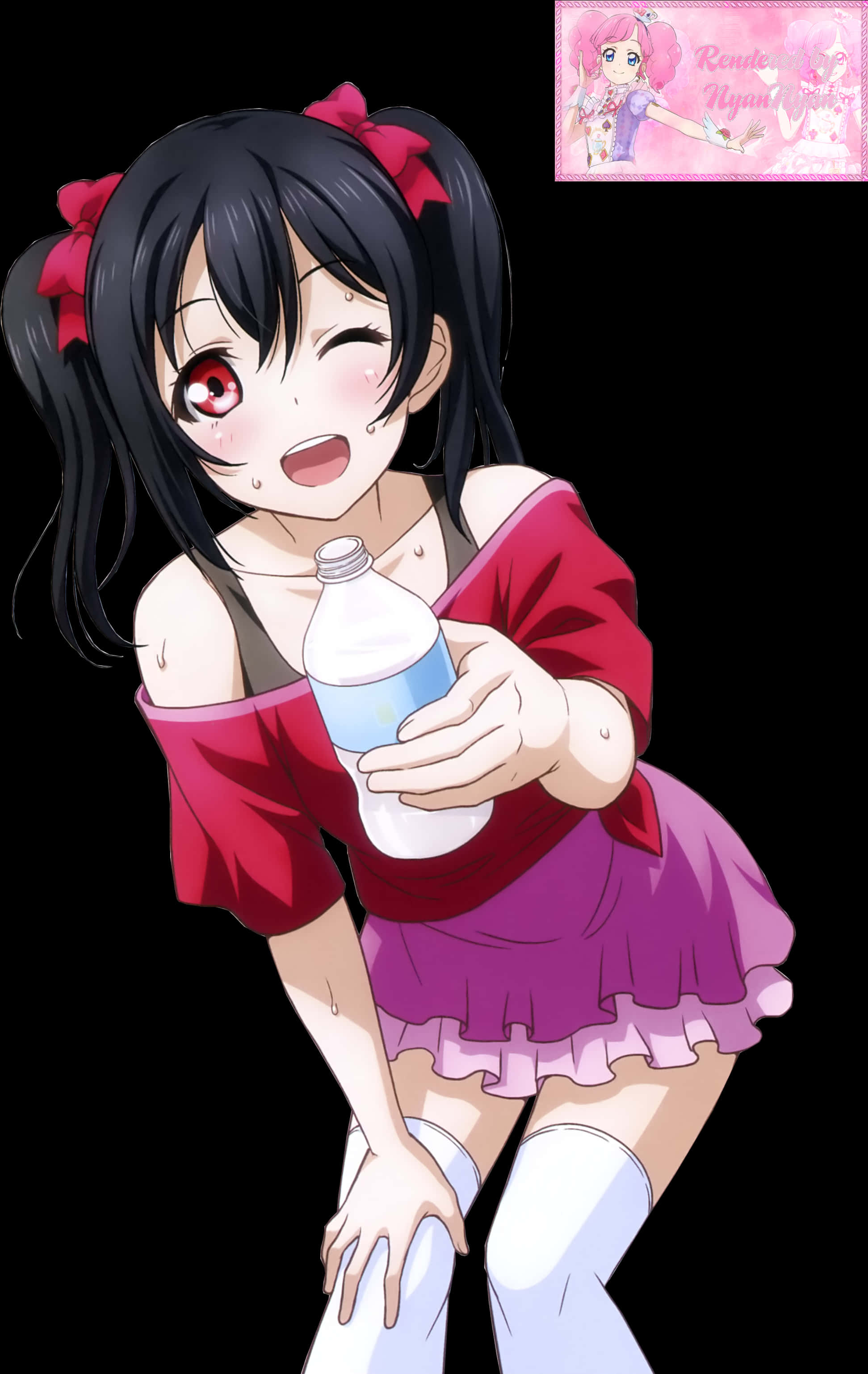 Cheerful Anime Girl With Water Bottle PNG Image