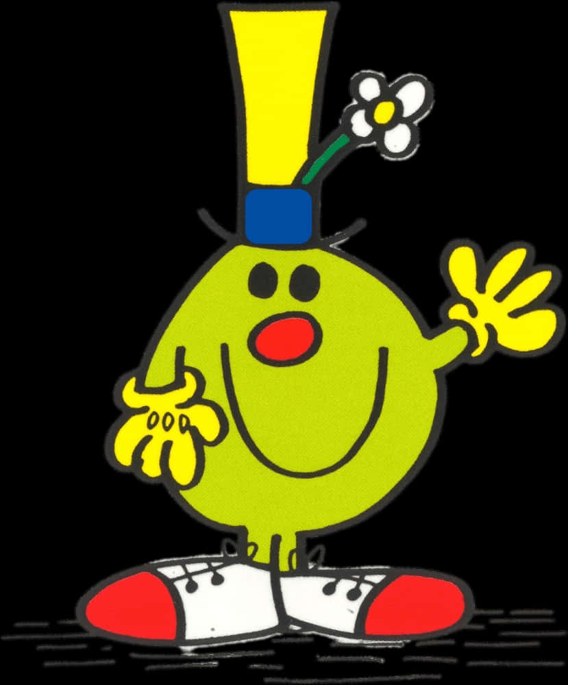 Cheerful Cartoon Character With Flower Hat PNG Image