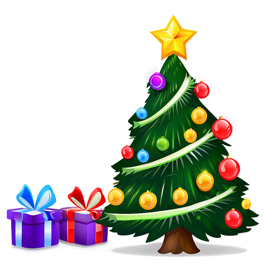 Cheerful Cartoon Christmas Tree Png Qku PNG Image