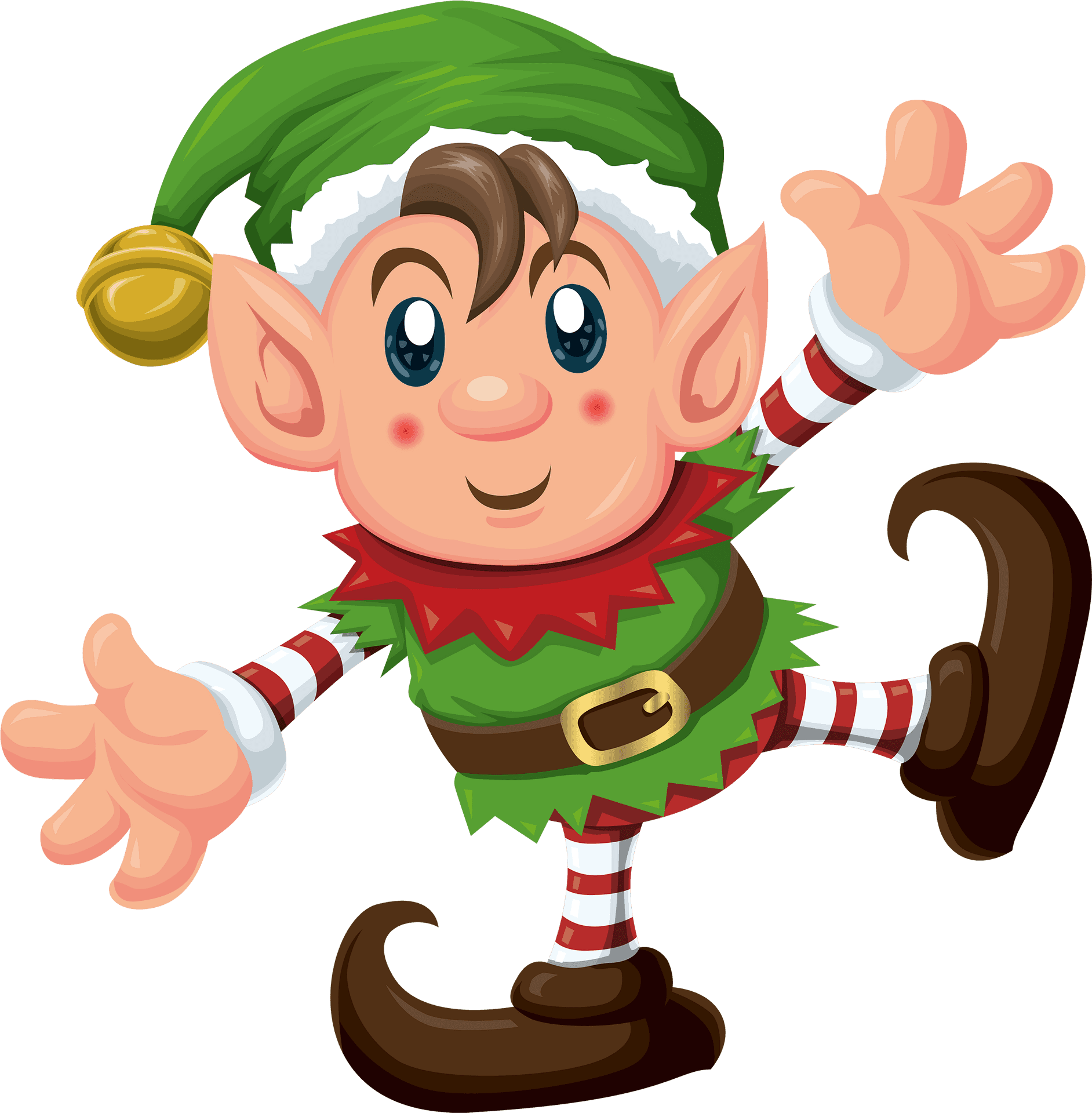 Cheerful Christmas Elf Cartoon PNG Image