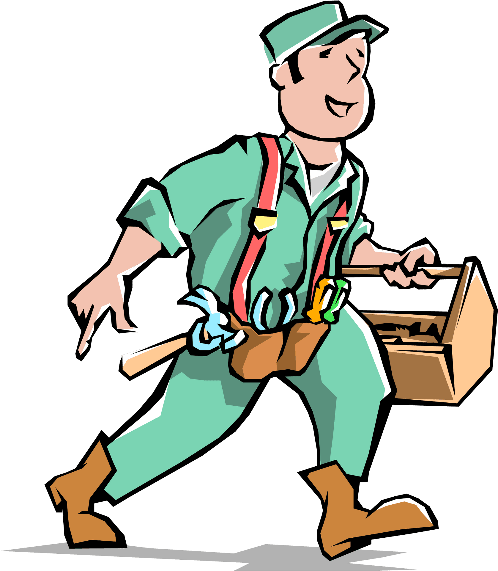 Cheerful Handyman Cartoon PNG Image