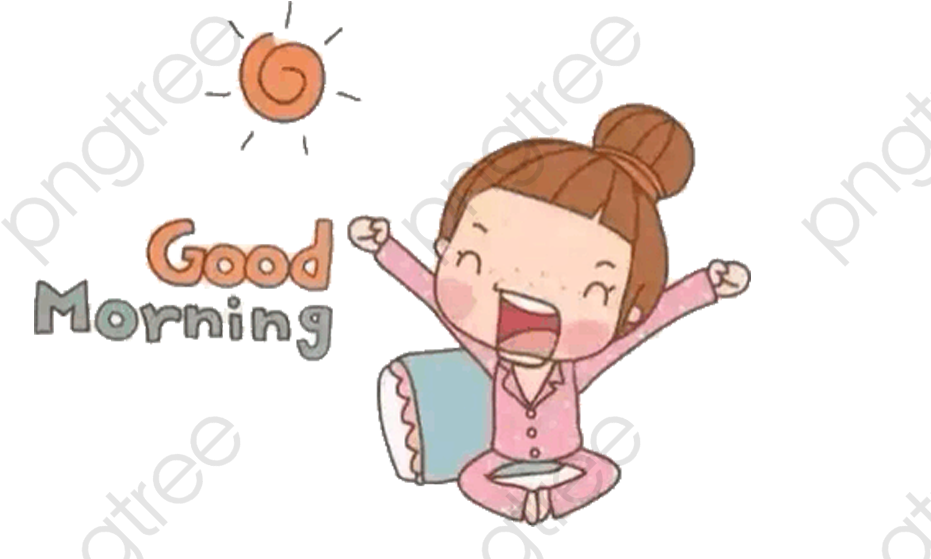 Cheerful Morning Greeting Cartoon PNG Image