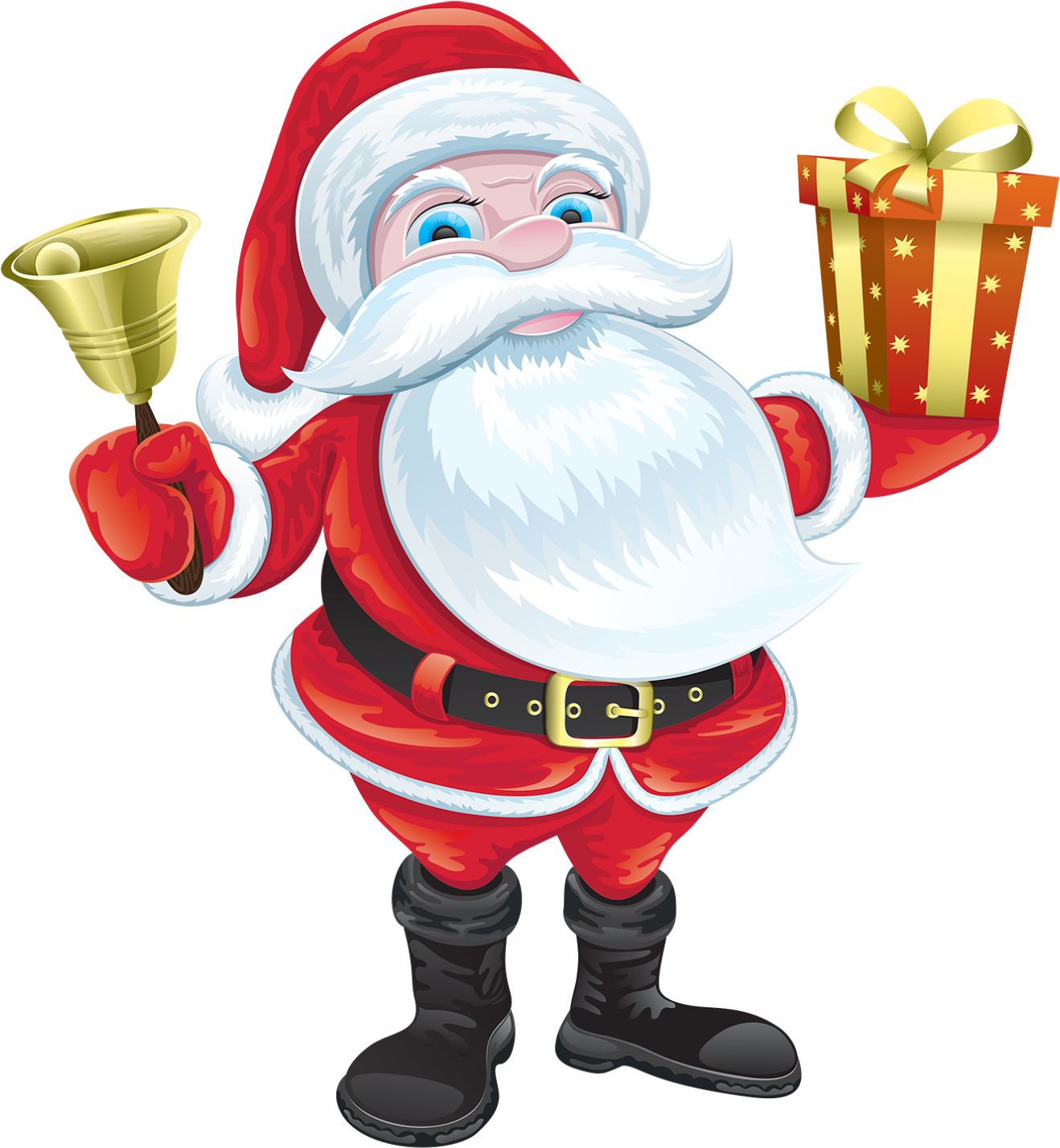 Cheerful Santa Clauswith Belland Gift PNG Image