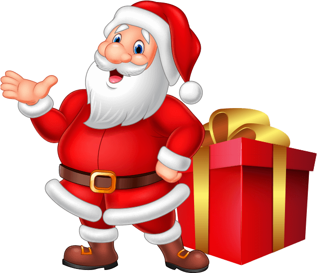 Cheerful Santa Clauswith Gift PNG Image