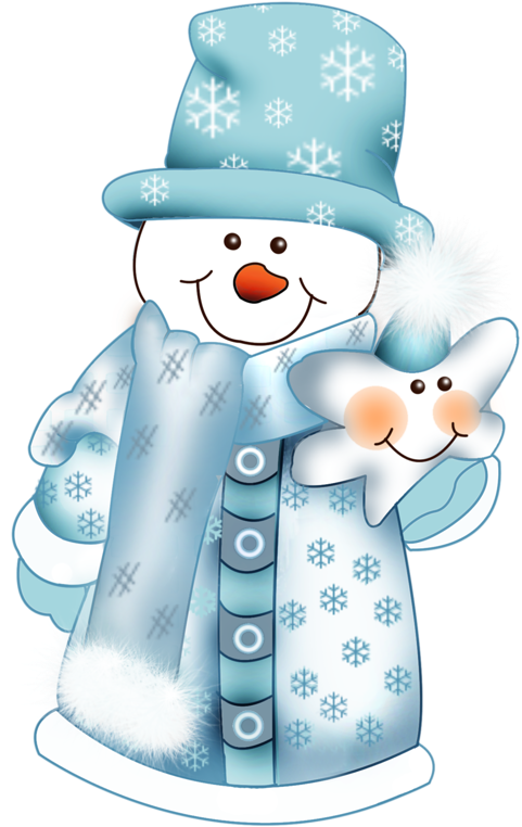 Cheerful Snowman Blue Winter Attire PNG Image