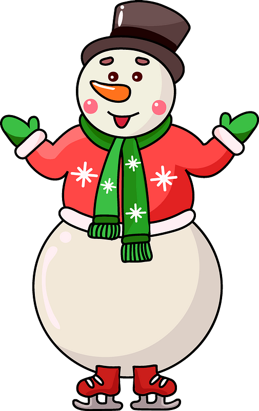 Cheerful Snowman Ice Skating Clipart PNG Image