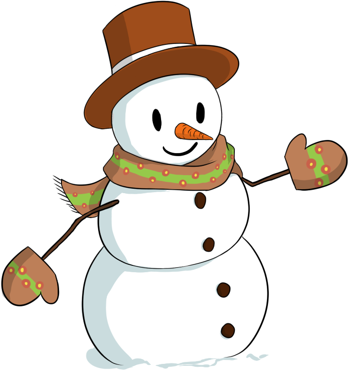 Cheerful Snowman Wearing Top Hat Clipart PNG Image