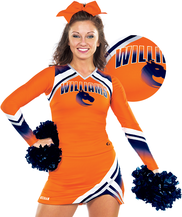 Cheerleaderin Orangeand Blue Uniform PNG Image