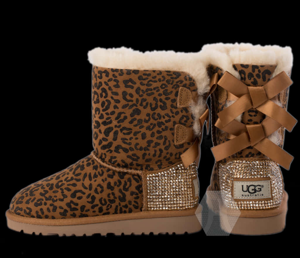 Cheetah Print U G G Bootswith Bow PNG Image