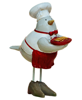 Chef Bird Holding Hotdog Sculpture PNG Image