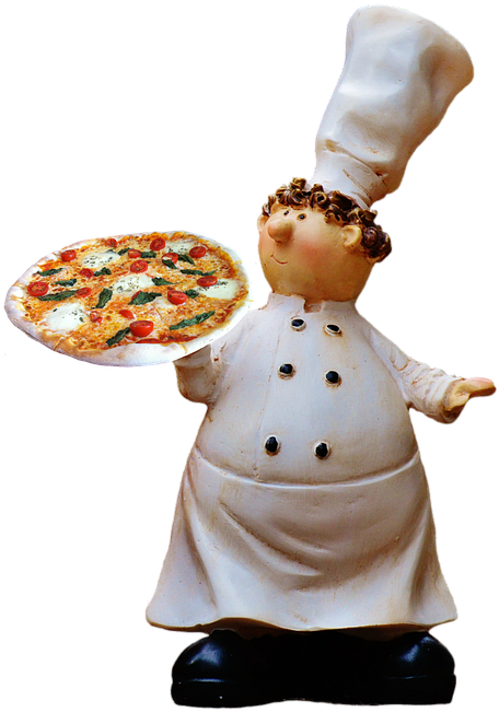 Chef Figurine Holding Pizza PNG Image