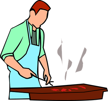 Chef Grilling Meat Cartoon PNG Image