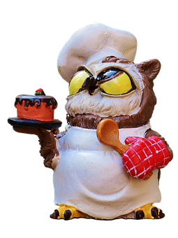 Chef Owl Holding Cake PNG Image