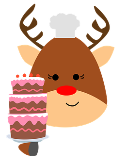 Chef Reindeer Holding Cake PNG Image