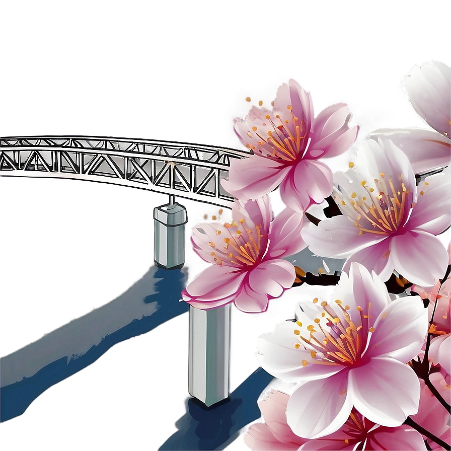 Cherry Blossom And Bridge Scene Png 05032024 PNG Image