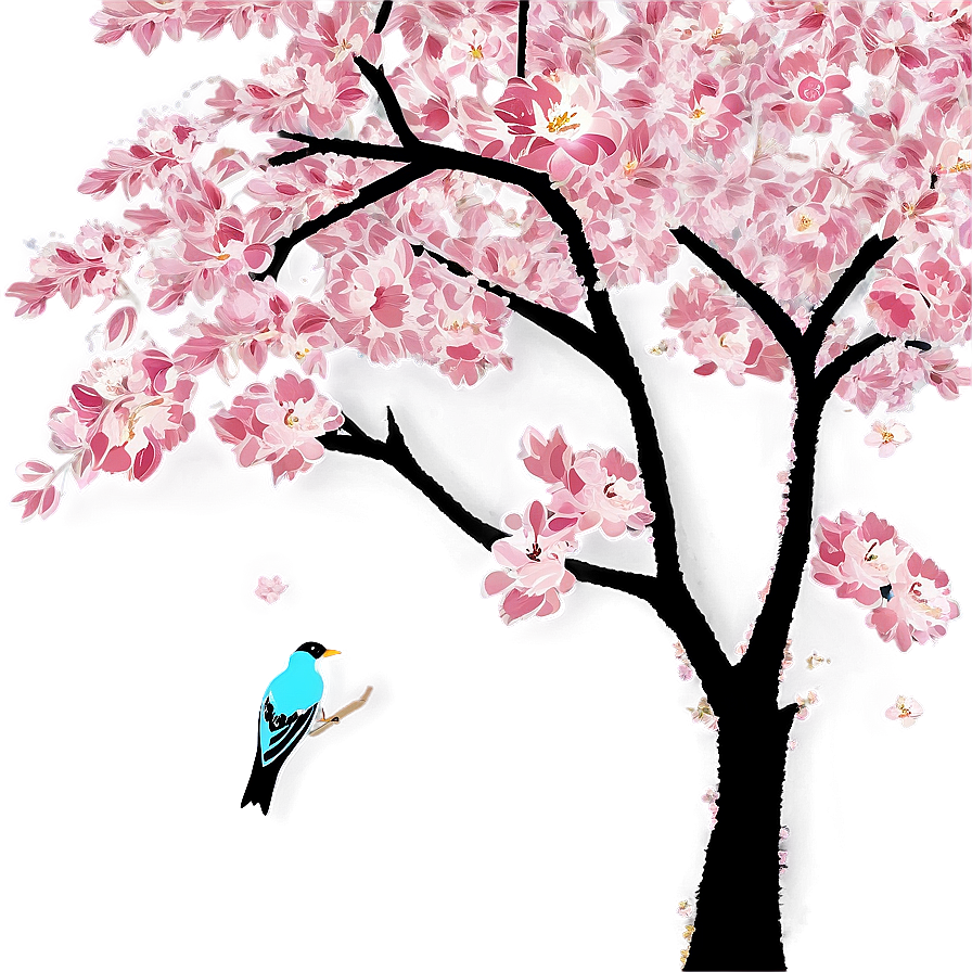 Cherry Blossom Tree With Birds Png 05242024 PNG Image