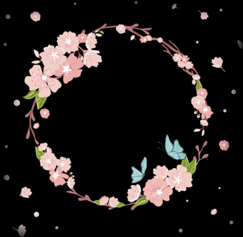 Cherry Blossom Wreath Vector PNG Image