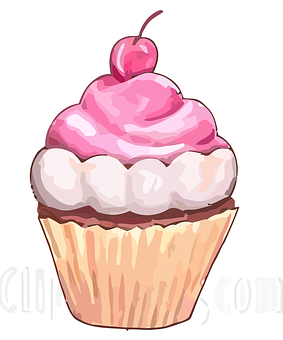 Cherry Topped Cupcake Illustration PNG Image