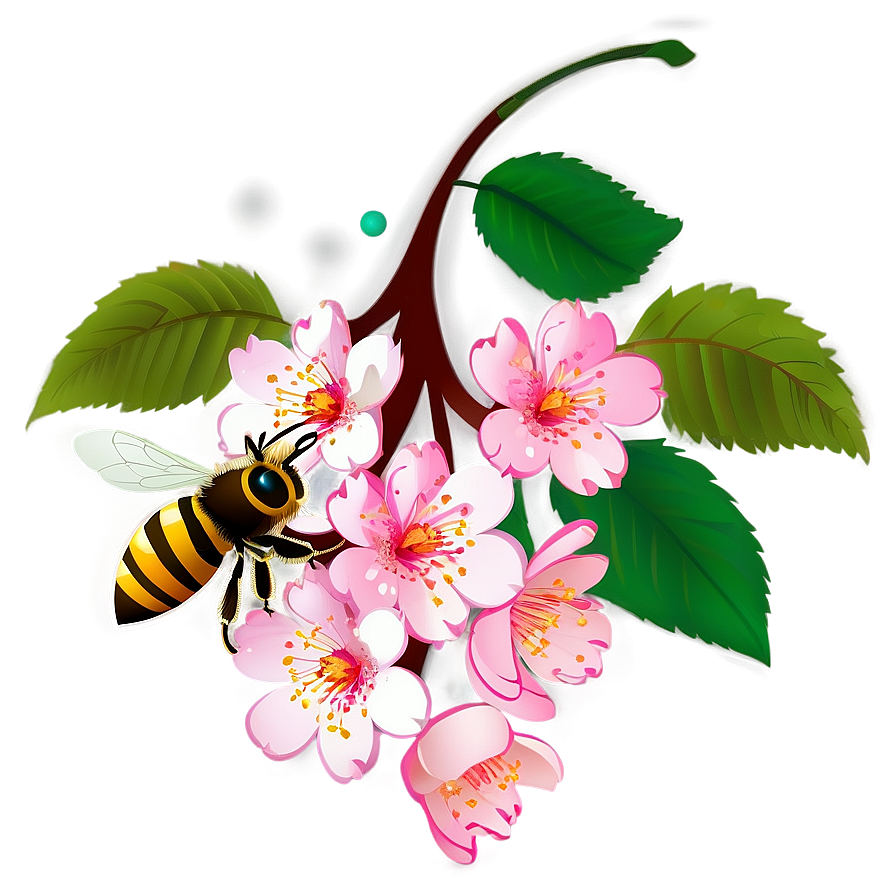 Cherry Tree And Bee Png 06212024 PNG Image