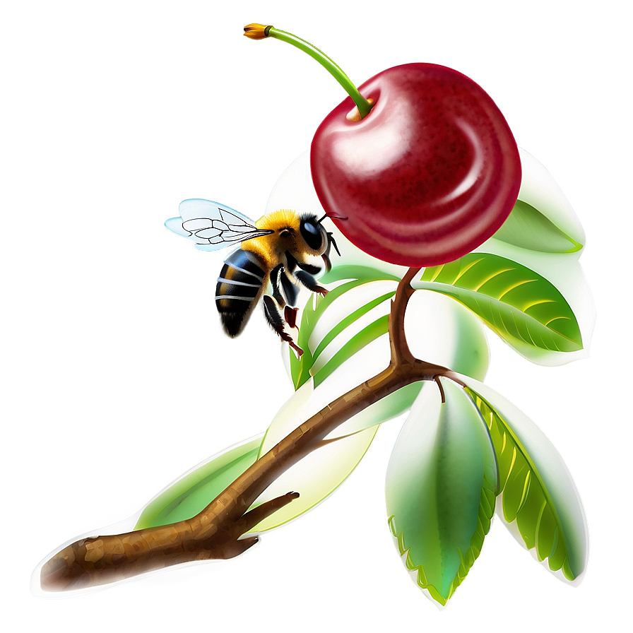 Cherry Tree And Bee Png Hml PNG Image