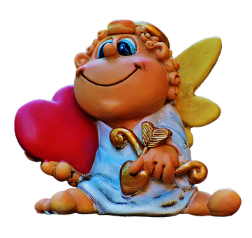 Cherubic Figure With Heartand Harp PNG Image