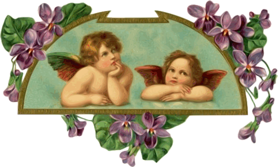 Cherubic_ Reflections_ Framed_by_ Flowers PNG Image