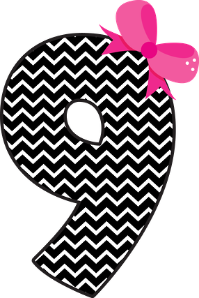 Chevron Pattern Number9with Pink Flower PNG Image