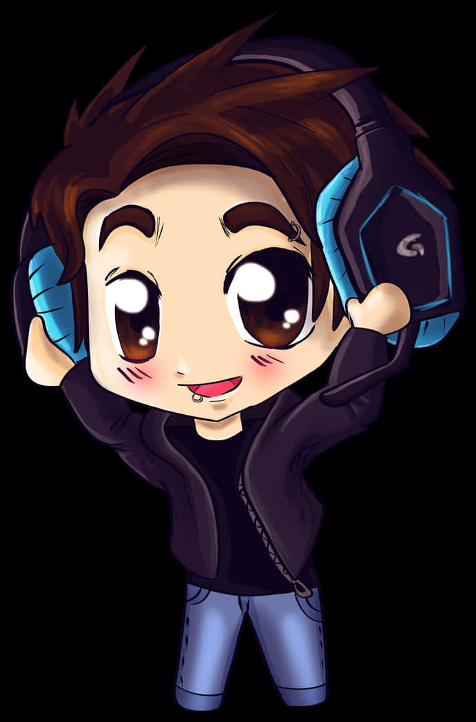 Chibi Anime Boy With Headphones PNG Image