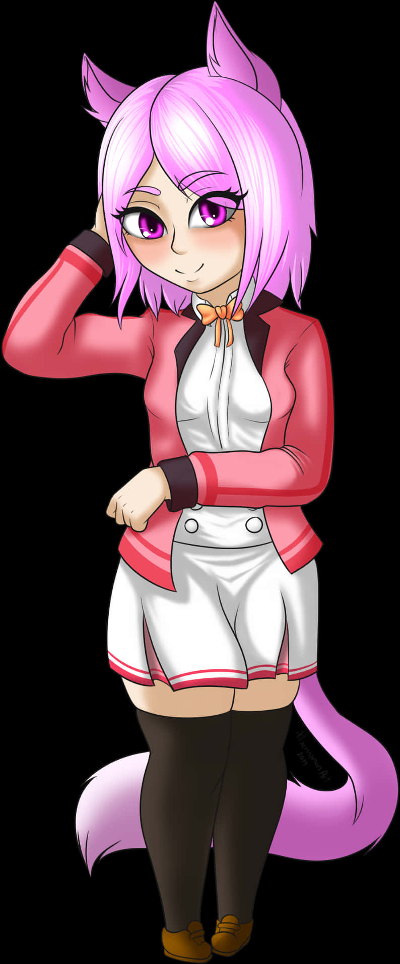 Chibi Anime Characterwith Pink Hairand Tail PNG Image