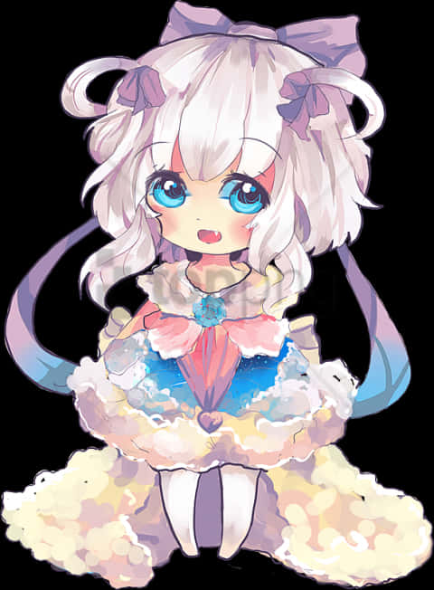 Chibi Anime Girlwith Blue Eyesand White Hair PNG Image