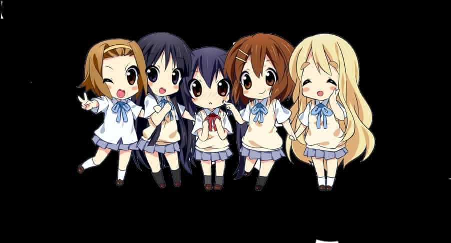 Chibi Anime Schoolgirls Friends PNG Image