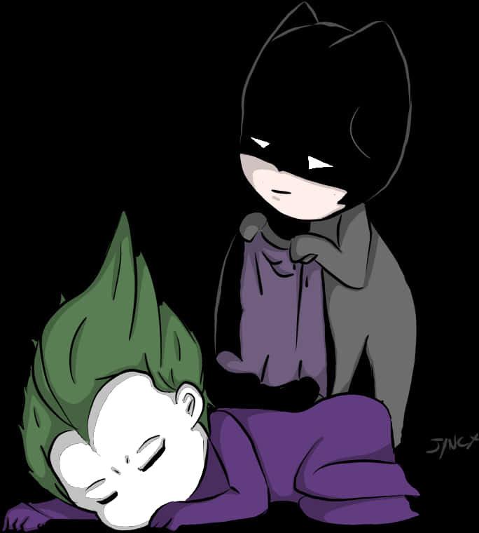 Chibi Batmanand Sleeping Joker PNG Image