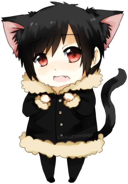 Chibi Cat Boyin Black Coat PNG Image