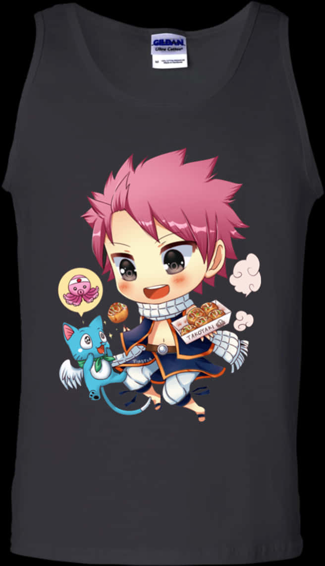 Chibi Character Black Tank Top PNG Image