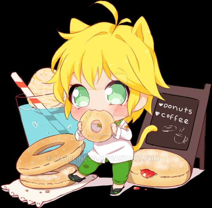 Chibi Character Donut Delight PNG Image