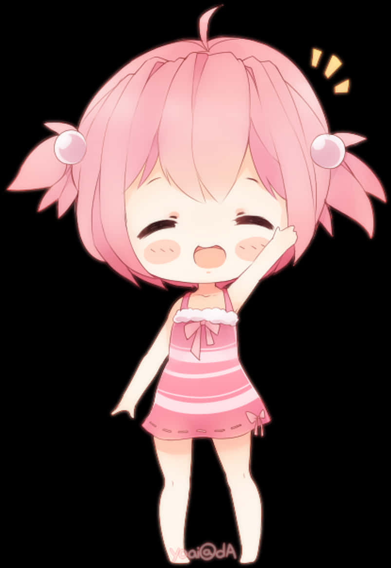 Chibi Character Pink Hair Wink PNG Image