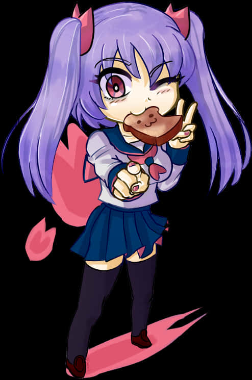 Chibi Demon Girl Eating Chocolate PNG Image