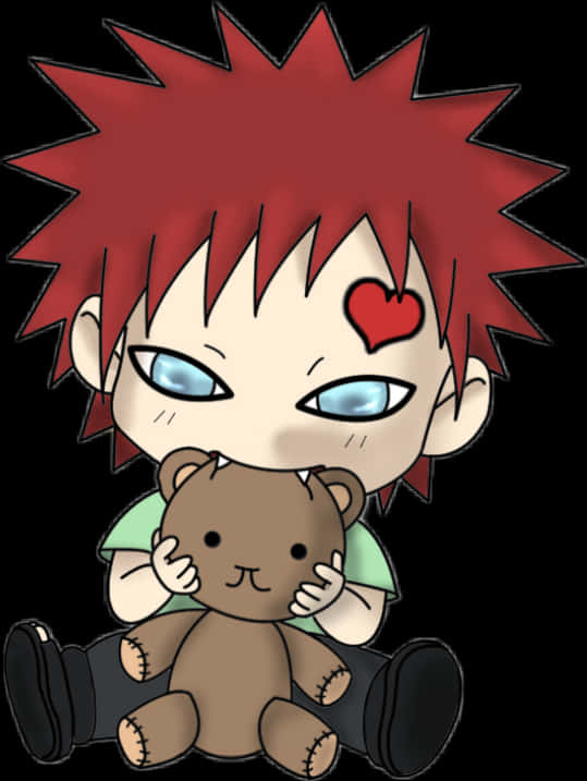 Chibi Gaara With Teddy Bear PNG Image